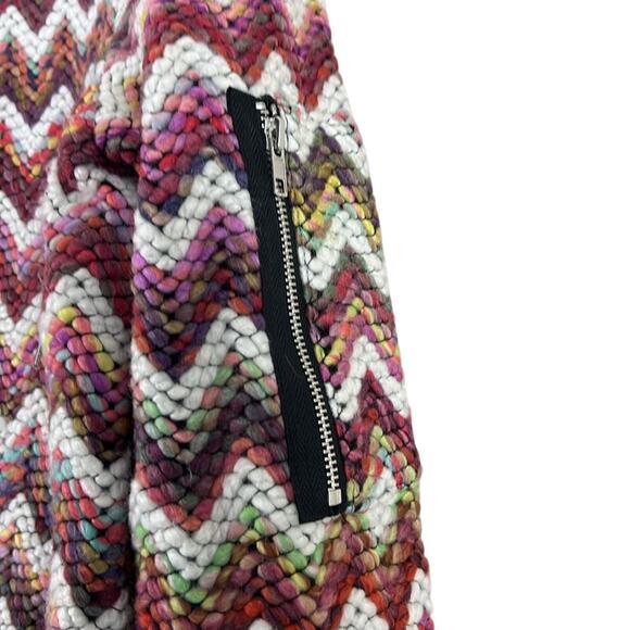 Vici Bomber Jacket Womens S Multicolor Chevron Textured Knit Boho Retro Indie - Picture 5 of 7